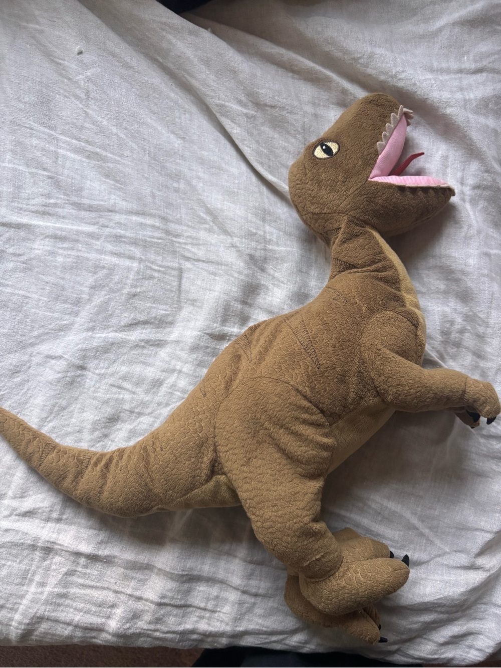 IKEA Brown Plush Dinosaur Stuffed Animal with Pink Mouth